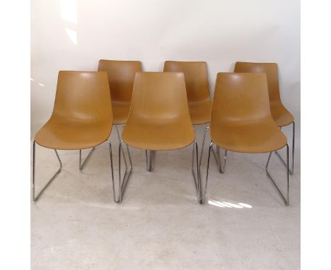 A set of 6 contemporary Allermuir Curve side chairs in moulded ply, with chrome sled base (RRP £395 each)