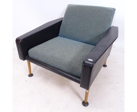 An Ernest Race model R57 lounge chair, upholstered in green wool and black leather 