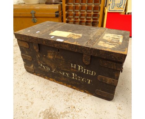 An early 20th century steel-bound oak trunk 