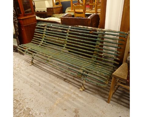 A green painted cast-iron garden bench, L195cm from Arras, France 