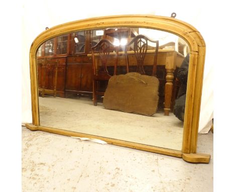 An early 20th century oak-framed over mantel mirror, W113cm, H66cm 