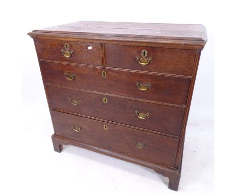 A George III oak chest of 2 short and 3 long drawers, on bracket feet, W97cm, H94cm, D53cm 