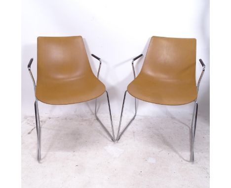 A pair of contemporary Allermuir Curve armchairs, in moulded ply with chrome sled base (RRP £440 each) 