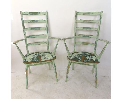 A pair of painted Ercol ladder-back elbow chairs 