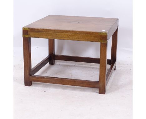 A square teak and brass-bound lamp table, W56cm, H41cm 