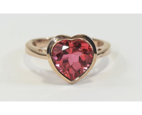 Padparadscha Colour Quartz Heart Cut Solitaire Ring, a 3.5ct heart cut quartz in the rare padparadscha sapphire colour, bezel