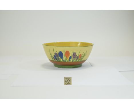 Clarice Cliff Footed Bowl ' Crocus ' Design. c.1929. Bizarre Range, Newport Pottery. Restoration to Small Section of Rim Area