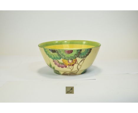 Clarice Cliff Hand Painted Footed Bowl ' Aurea ' Design. c.1934. Frit Mark to Top Rim. 8.25 Inches Diameter & 3.75 Inches Hig