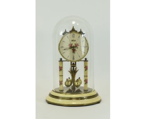 Cresta - German Anniversary Clock, Under a Glass Dome, Nice Looking Anniversary Clock, In Very Good Condition. 12 Inches High
