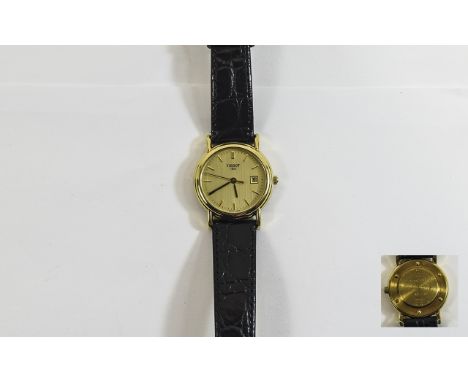 Ladies - Tissot 1853 18ct Gold Cased Date-Just Wrist Watch, Attached to Original Black Leather Strap. Serial No 9617330. Mark