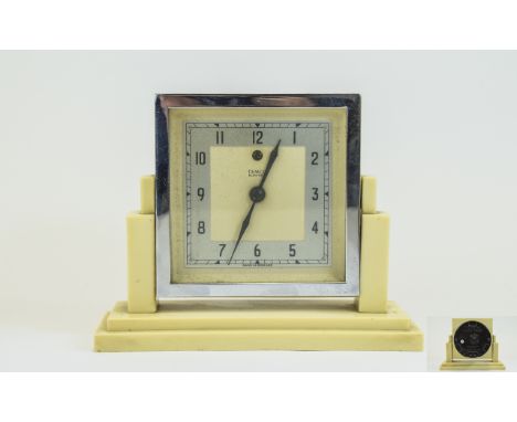 Temco - Art Deco Electric Cream Bakelite and Chrome Table Clock. In The True Art Deco Lines. Wonderful Condition and Working 