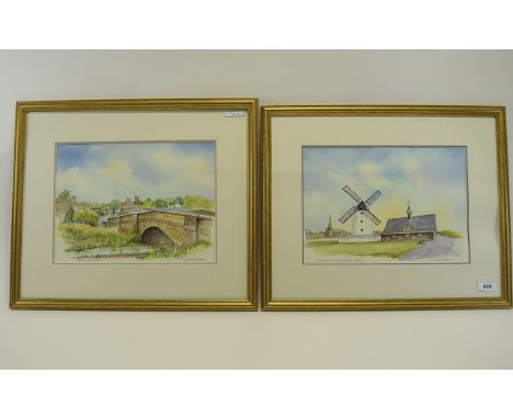 Pair of Gordon Wilkinson Original Watercolours, ' Windmill and Lifeboat Station, Lytham' and 'Bolton by Bowland'  signed in p