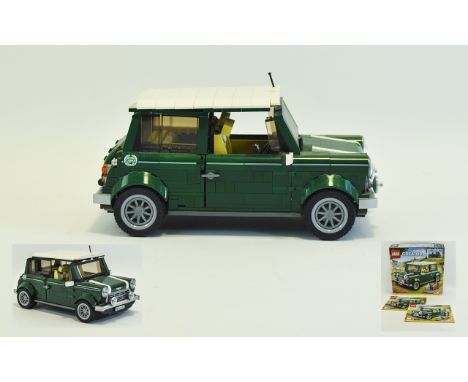 LEGO Construction Box Set; Lego Creator Expert 10242 Mini Cooper, Classic green and white color theme with white wing mirrors