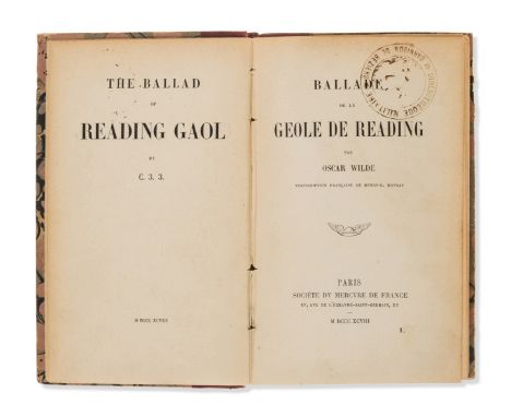 Wilde (Oscar) Ballade de la Geole de Reading, first edition in French, translated by Henry-D. Davray, parallel text in Englis