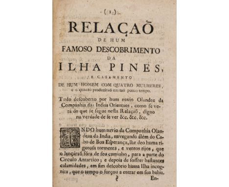 Utopia.- Neville (Henry) Relaçaõ de hum famoso descobrimento da Ilha Pinés, e casamento de hum homem com quatro mulheres, 