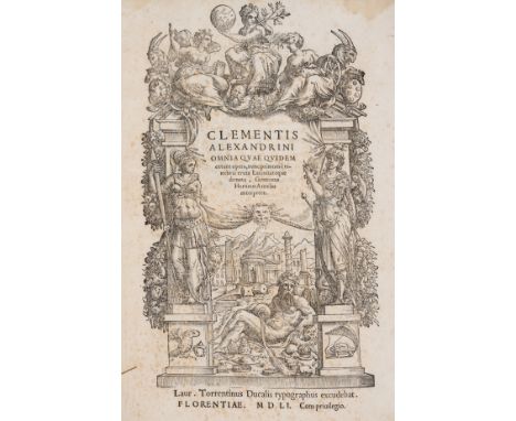 Clement of Alexandria (Pope, Saint) Omnia quae quidem extant opera..., title within ornate woodcut architectural and figurati