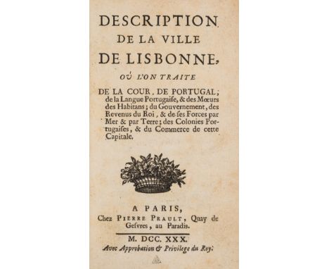 Lisbon.- Description de la ville de Lisbonne, half-title, title with woodcut floral ornament, 8pp. catalogue of books at end,