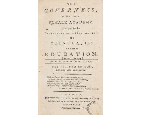 [Fielding (Sarah)] The Governess; or, The Little Female Academy, seventh edition, ex-library copy with accession label to pas