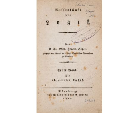 Hegel (Georg Wilhelm Friedrich) Wissenschaft der Logik, vol.1 part 1 only (of 2 vol. in 3), first edition, Edward Caird's cop