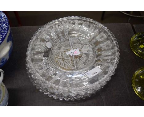 Group of four commemorative glass dishes including Baden-Powell 'Relief of Mafeking', Victoria's Jubilee x 2, Edward VII Coro