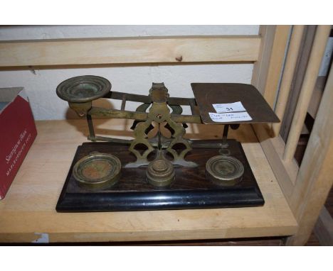 VINTAGE BRASS POSTAL SCALES WITH WEIGHTS