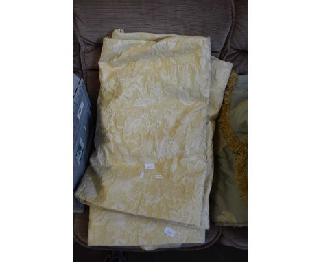 HAND MADE YELLOW FLORAL PATTERN CURTAINS, 108INS DROP X 106INS WIDE