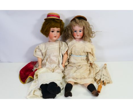 Armand Marseille - 2 x large Armand Marseille bisque dolls, one is 60 cm tall with sleeping brown eyes, open mouth with two u