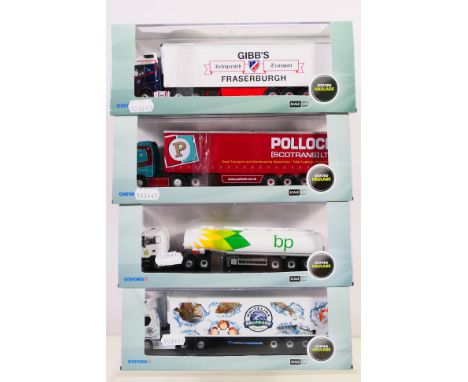 Oxford Diecast - 4 x boxed Oxford Haulage diecast 1:76 scale articulated model lorries in perspex boxes with card sleeves wit