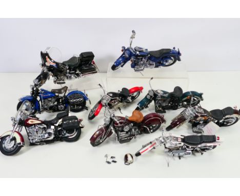 Franklin Mint - Harley Davidson - a collection of 9 Franklin Mint diecast motorbike models, mainly Harley Davidson including 