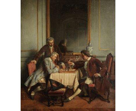 Luis Ruiperez (Spanish, 1832-1867)The chess playerssigned 'L Ruiperez' (lower left) oil on panel 36.5 x 32.4cm (14 3/8 x 12 3
