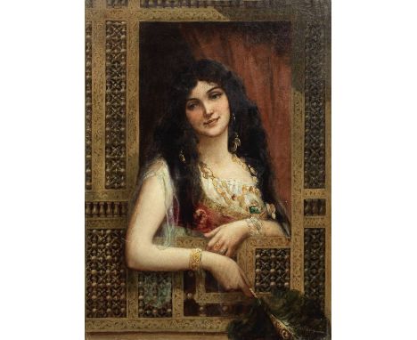 French School, 19th CenturyLady with a fan signed 'R .Guillevin' (lower right)oil on canvas100.6 x 73.6cm (39 5/8 x 29in).unf