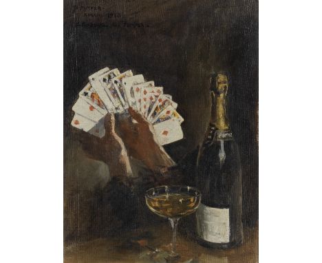 Stanhope Alexander Forbes, RA (British, 1857-1947)Champagne and playing cards signed, inscribed and dated 'TO MOTHER/ XMAS 19