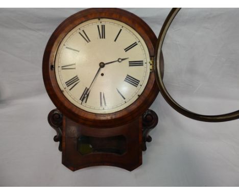 A mahogany cased drop dial wall clock with single fusee movement, painted dial and cast brass bezel. William IV
