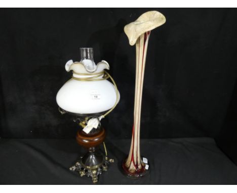 A good quality Retro style electric oil lamp with glass shade and funnel approximate height 51 cm and a Pilkington's glass Tu