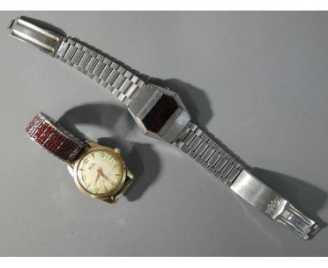 A MuDu 25 jewel Doublematic wrist watch and a Trafalgar digital quartz wrist watch.