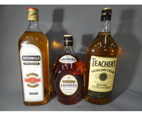 Whiskey - lot to include 1 litre bottle of Bushmills triple distilled Irish whiskey, 40% ABV, 70 proof, a 1 litre bottle of T