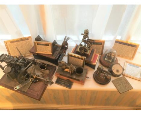A mixed lot of model engineering and steam engine projects with printed descriptions in frames ready for display.