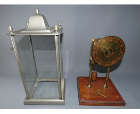 An unusual 4-glass mantel clock, silvered finish lift off case covering a timepiece only movement, deadbeat escapement, mount