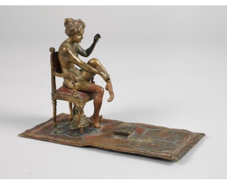 Bergmann erotische Wiener Bronzeum 1900, am Boden Krugmarke sowie Schriftzug Nam. Greb., Bronze polychrom in Kaltbemalung sta
