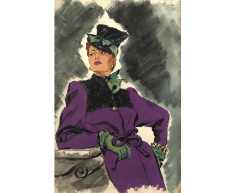 Irena von Rügen, Dame mit lila KleidBildnis einer Dame im purpurnen Dress des Art déco, akademischer Modeentwurf am anatomisc
