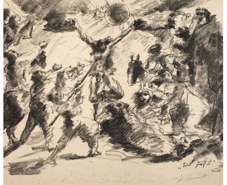 Prof. Lovis Corinth, "Tod Jesu"der am Kreuz hängende Christus, von zahlreichen Personen umgeben, siehe Werksverzeichnis Mülle