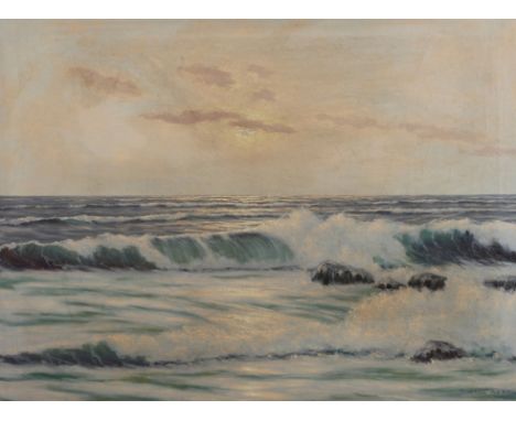 Richard Lorenz-Mellenbach, MeeresbrandungMorgenstimmung am Meer mit an den Strand brechenden Wellen im stimmungsvoll-diffusen