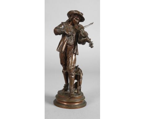 Jean-Léon Grégoire, Violinist2. Hälfte 19. Jh., auf der Plinthe signiert, Bronze braun in Kaltbemalung staffiert, fein geklei