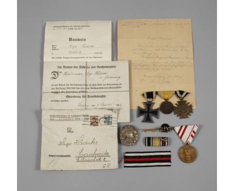Nachlass 1. Weltkriegselbst gefertigte Ordensspange mit Eisernem Kreuz 1914 2. Klasse, ohne Hersteller; Friedrich-August-Meda