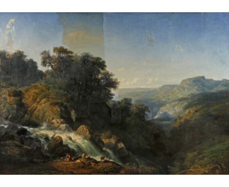 François Diday, Das Reichenbachtal bei Meiringenungewöhnlich großformatige sommerliche Schweizer Hochgebirgslandschaft, mit H