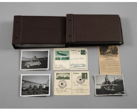 Konvolut Fotos und Belege 3. Reichca. 150 Fotos, darunter Portrait- und Gruppenbilder, beim Flugzeug, Zeppelin, Parade, Panze