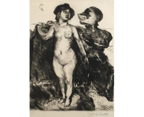 Prof. Lovis Corinth, "Perseus und Andromeda"nackte stehende Frau, neben ihr Schutz bietender Ritter, siehe Werksverzeichnis S