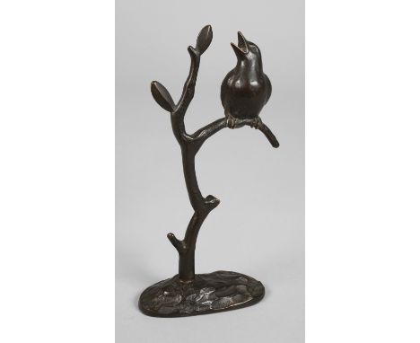 Roland Paris, Vogel auf Astum 1920, am unteren Astende monogrammiert RP, Bronze dunkel patiniert, auf kargem Ast sitzendes kl