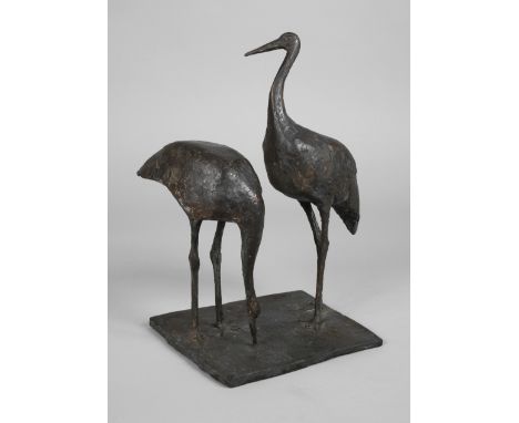 Josef Fromm, Kraniche 20./21. Jh., unsigniert, Bronze dunkelbraun patiniert, bewegte und leicht stilisierte Darstellung zweie