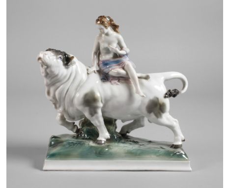 Karl Ens Volkstedt Europa auf dem StierEntwurf August Wilhelm Goebel um 1910, grüne Mühlenmarke 1919-1945, Stempelzusatz und 
